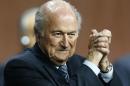 FIFA President Blatter gestures after he was re-elected at the 65th FIFA Congress in Zurich