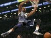 Oklahoma City Thunder Kevin Durant stuffs ball against Brooklyn Nets in NBA game in New York
