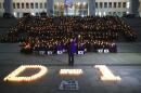 Lawmakers and members of South Korea's main opposition Democratic Party hold candles at a protest urging the impeachment of President Park Geun-Hye at the National Assembly in Seoul on December 8, 2016