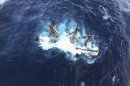 The HMS Bounty is shown submerged in the Atlantic Ocean during Hurricane Sandy approximately 90 miles southeast of Hatteras, North Carolina