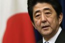 Japan's PM Abe speaks during a news conference in Tokyo