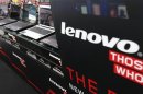 Lenovo's laptop PCs are displayed at an electronic shop in Tokyo