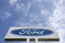 The logo of Ford Motor Co is seen at the company's assembly plant after an emergency meeting with the plant management in Genk