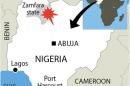 Map locating Nigeria's Zamfara state where gunmen have stormed a meeting and killed 30 people