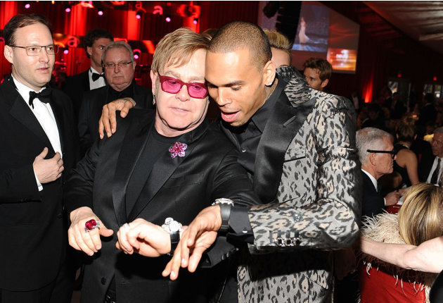 Chopard At 21st Annual Elton John AIDS Foundation Academy Awards Viewing Party: Sir Elton John and Chris Brown