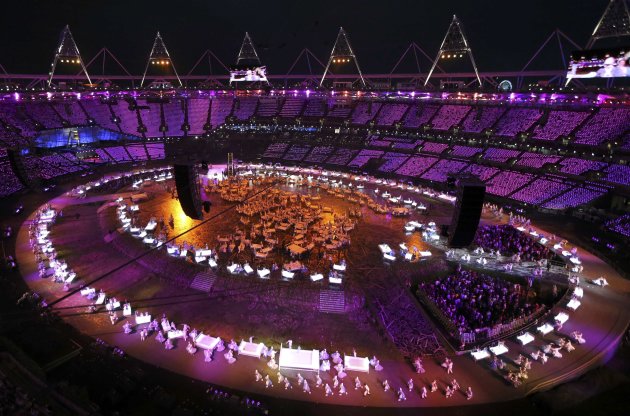 Picture shows a general view of the opening ceremony of the London 2012 Olympic Games at the Olympic Stadium