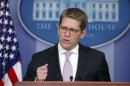 Press Secretary Jay Carney briefs reporters at the White House in Washington, Monday, Jan. 28, 2013. (AP Photo/Charles Dharapak)