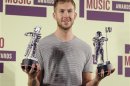 DJ Calvin Harris poses backstage at the 2012 MTV Video Music Awards in Los Angeles