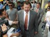 After signing autographs, former Major League Baseball pitcher Roger Clemens leaves federal court, Thursday, May 17, 2012, in Washington. (AP Photo/Haraz N. Ghanbari)