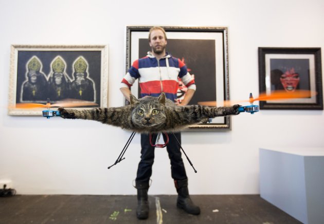 The Orvillecopter by Dutch artist Jansen flies in a gallery as part of the KunstRAI art festival in Amsterdam