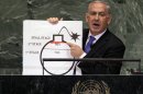 FILE - In this Sept. 27, 2012 file photo, Israeli Prime Minister Benjamin Netanyahu shows an illustration as he describes his concerns over Iran's nuclear ambitions during his address to the 67th session of the United Nations General Assembly at U.N. headquarters. As concern intensifies over Iran's nuclear program and the rise of Islamist governments in the Middle East, America's top ally in the region, Israel, has become increasingly wary. Israel's security has been a U.S. foreign policy priority of both Democratic and Republican administrations since the Jewish state was created in 1948. Although small in size and population, Israel has significant influence in Washington and presidents of both parties have pledged their commitment to its defense. And it's always a potential flashpoint in a region that the U.S. depends on for oil. (AP Photo/Richard Drew, File)