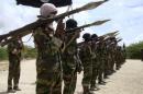 File photo of Al Shabaab militants parading new recruits after arriving in Mogadishu