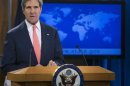 Secretary of State John Kerry speaks at the State Department in Washington, Monday, Aug. 26, 2013, about the situation in Syria. Kerry said chemical weapons were used in Syria, and accused Assad of destroying evidence. (AP Photo/Manuel Balce Ceneta)