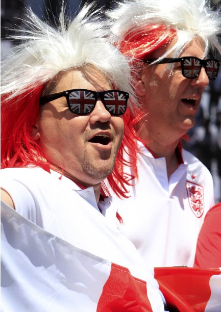 England soccer fans cheer at the Euro 2012 fan zone in Kiev