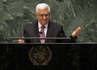 El presidente palestino Mahmud Abbas habla ante la Asamblea General de Naciones Unidas, el jueves 29 de noviembre de 2012. (Foto AP/Richard Drew)