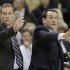 FILE - In this Jan. 30, 2013, file photo, Duke coach Mike Krzyzewski, right, and assistant coach Chris Collins, left, talk to their players during an NCAA college basketball game against Wake Forest in Winston-Salem, N.C., Wednesday, Jan. 30, 2013. Northwestern hired Collins on Tuesday night, March 27, 2013, to replace the fired Bill Carmody, hoping he can finally lead the Wildcats to the NCAA tournament and into the upper echelon of the Big Ten. (AP Photo/Chuck Burton, File)
