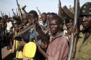Jikany Nuer White Army fighters holds their weapons in Upper Nile State, South Sudan