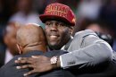 Anthony Bennett from UNLV reacts after being selected by the Clevland Cavaliers as the first overall pick in the 2013 NBA Draft in Brooklyn