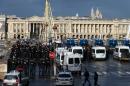 Anti-riot police stand guard on the place de la Concorde, on February 3, 2016 in Paris