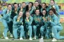 Gold medallists Australia celebrate winning the women's rugby sevens tournament in Rio de Janeiro on August 8, 2016