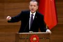 Turkish President Recep Tayyip Erdogan delivers a speech during a meeting at the presidential palace in Ankara on November 4, 2015
