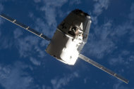The SpaceX Dragon commercial cargo craft makes its relative approach to the International Space Station prior to grapple by the station's Canadarm2 robotic arm, controlled by Expedition 33 crew members. This image was taken Oct. 10, 2012.