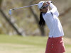 Ai Miyazato, of Japan, follows through on her approach shot from the third fairway during the first round of the Founders Cup golf tournament on Thursday, March 14, 2013, in Scottsdale, Ariz. (AP Photo/Paul Connors)