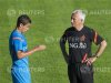 Afellay and van Marwijk of the Netherlands talk during a training session in preparation for the Euro 2012 soccer championships, in Hoenderloo