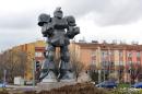 A robot statue stands on April 2, 2015 near Turkey's new presidential palace in Ankara, erected by the city Mayor Melih Gokcek