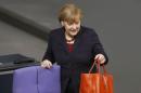 German Chancellor Merkel arives for a session of the Bundestag in Berlin
