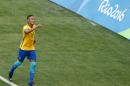 Brazil's Neymar celebrates after scoring a penalty against Honduras on August 17, 2016
