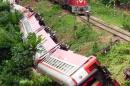 A derailed train is seen in Eseka
