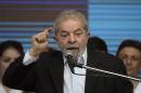 Brazilian former President (2003-2011) Luiz Inacio Lula da Silva delivers a speech in the outskirts of Buenos Aires on September 9, 2015
