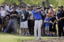 Jordan Spieth hits from the rough on the sixth hole during round-robin play against Jamie Donaldson at the Dell Match Play Championship golf tournament at Austin County Club, Wednesday, March 23, 2016, in Austin, Texas. (AP Photo/Eric Gay)