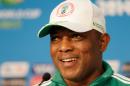 Nigeria coach Stephen Keshi smiles during a news conference prior to a training session at the Arena Pantanal in Cuiaba, Brazil, Friday, June 20, 2014. Nigeria plays in group F of the 2014 soccer World Cup. (AP Photo/Fernando Llano)