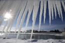 Icicles are seen near a beach on Lake Michigan in Chicago
