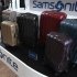 Samsonite luggages are displayed during an investors' luncheon presentation in Hong Kong