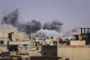 Smoke rises from what activists said were airstrikes by forces loyal to Syria's President Bashar al-Assad on locations controlled by Islamic State militants in Hasaka city, Syria