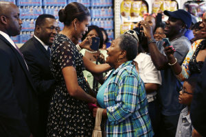 First lady Michelle Obama greets customers at Sterling …