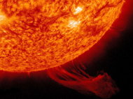 A solar prominence rose up and swept away from the sun as captured in this image at 4:15 a.m. EDT on Oct. 19, 2012.