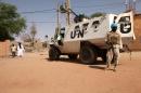 An armoured personnel carrier of The United Nations Multidimensional Integrated Stabilization Mission in Mali (MINUSMA) is parked in Timbuktu on September 19, 2016