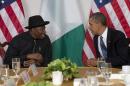 FILE - President Barack Obama meets with Nigerian President Goodluck Jonathan in New York, in this Monday, Sept. 23, 2013 file photo. The Associated Press on Monday Jan. 13 2014 obtained a copy of the previously unannounced Same Sex Marriage Prohibition Act that was signed by President Jonathan and dated Jan. 7 that bans same-sex marriage and criminalizes homosexual associations, societies and meetings, with penalties of up to 14 years in jail. Secretary of State John Kerry said Monday the United States was "deeply concerned" by a law that "dangerously restricts freedom of assembly, association, and expression for all Nigerians." (AP Photo/Pablo Martinez Monsivais, File)