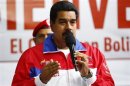 Venezuela's President Maduro speaks during the inauguration of a funicular at Petare slum in Caracas