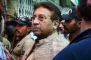 FILE - In this April 20, 2013, file photo, Pakistan's former President and military ruler Pervez Musharraf arrives at an anti-terrorism court in Islamabad, Pakistan. Prime Minister Nawaz Sharif said Monday, June 24, 2013, Musharraf, who ousted him in a coup over a decade ago should be tried for treason. (AP Photo/Anjum Naveed, File)