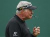 Clarke of Northern Ireland chews on pencil after putting on 18th green during practice round ahead of British Open golf championship at Royal Lytham and St Annes