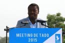 Incumbent presidential candidate Faure Gnassingbe speaks at a campaign rally in Tado