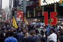 Protesters rally during demonstrations asking for higher wages in the Manhattan borough of New York