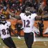 Baltimore Ravens wide receiver Jones celebrates his fourth quarter touchdown against the Denver Broncos with teammate Smith in their NFL AFC Divisional playoff football game in Denver