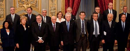 The new Italian government appears at Quirinale Palace on Nov. 16, 2011 in Rome, Italy. (Photo by Giorgio Cosulich/Getty Images)