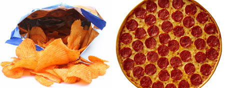 (L-R) Chips, Pizza (Thinkstock)